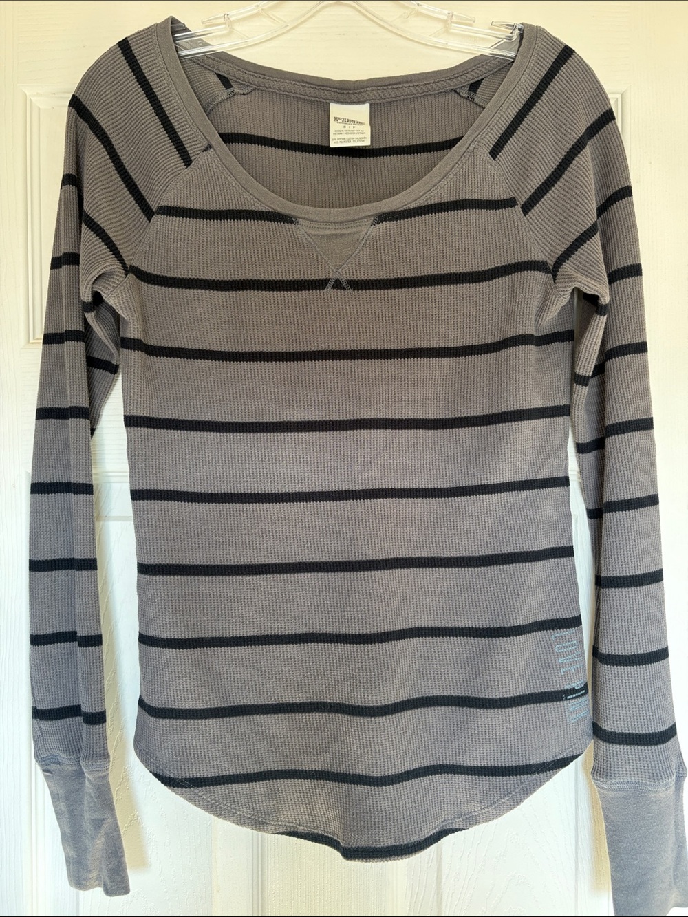 PINK Victoria's Secret Gray and Black Striped Long-Sleeve Thermal Top